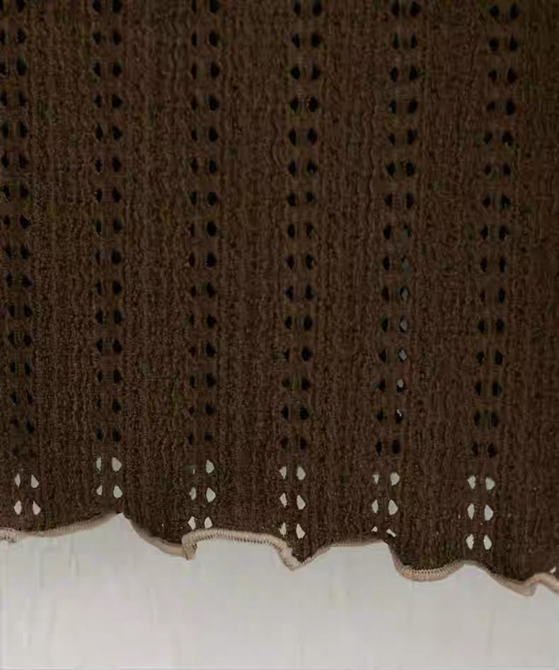 日本直送 [現貨] 拼色木耳邊·鏤空針織上衣 ◍ 2色入