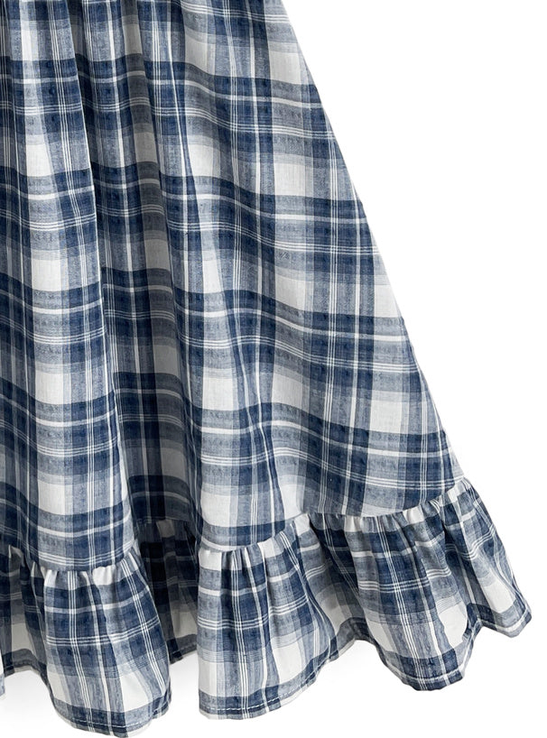 日本直送 [現貨/ 預購] 2種穿法·掛頸綁帶౨ৎ 格仔連身裙 (深藍 ネイビー)