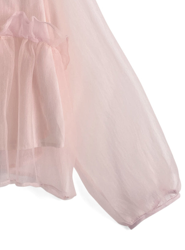 日本直送 [預購] 拼接柔軟薄紗Ruffle邊上衣 ◍3色入