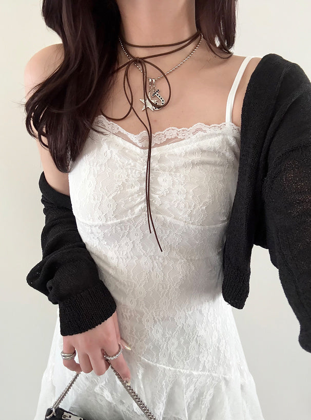 日本直送 [預購] 花花蕾絲·吊帶連身裙 ◍ 2色入