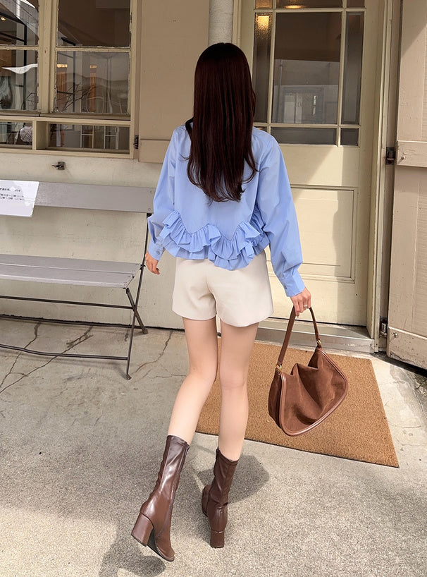 日本直送 [預購] 20%棉☁️ 下擺Ruffle恤衫 ◍ 4色入