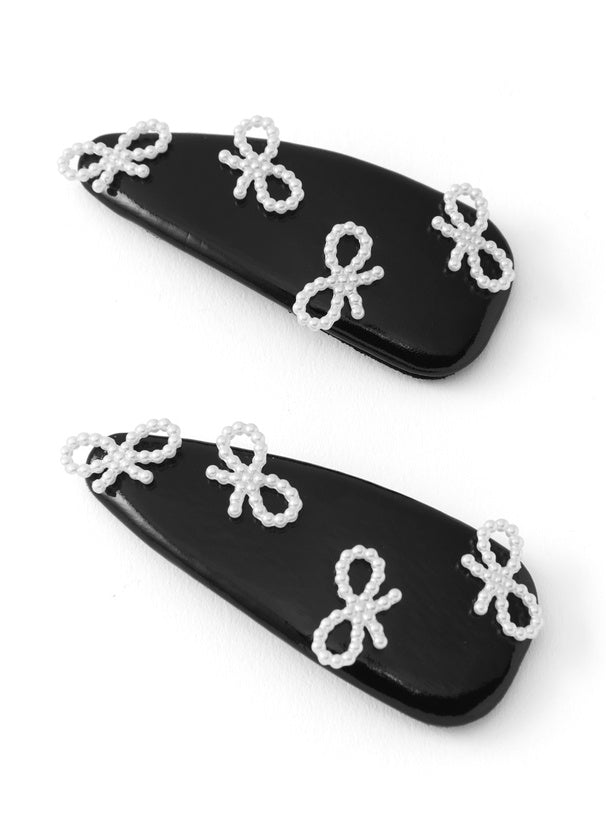 日本直送 [預購] 珍珠蝴蝶結౨ৎ 皮革髮夾◍ 4色入