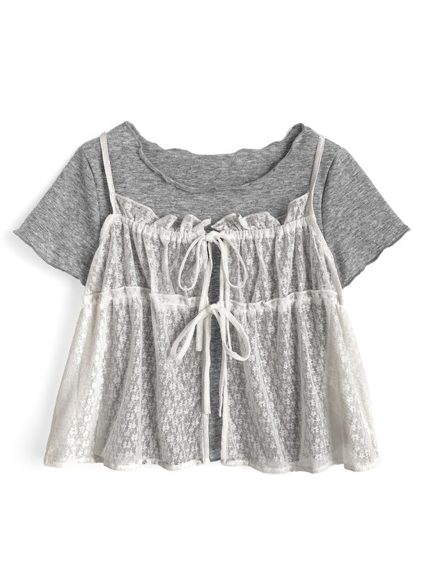 日本直送 [預購] 一套2件 ⇉ 碎花蝴蝶౨ৎ 背心➕Ruffle領口上衣