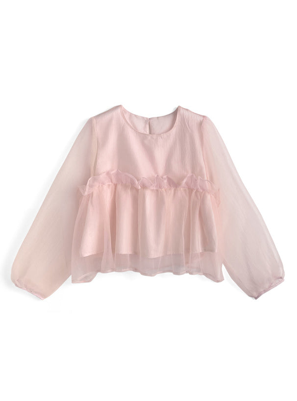 日本直送 [預購] 拼接柔軟薄紗Ruffle邊上衣 ◍3色入