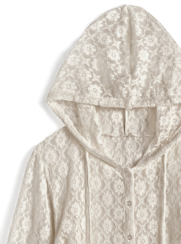 日本直送 [預購] 側抽繩౨ৎ帶帽花花蕾絲外套 ◍ 2色入
