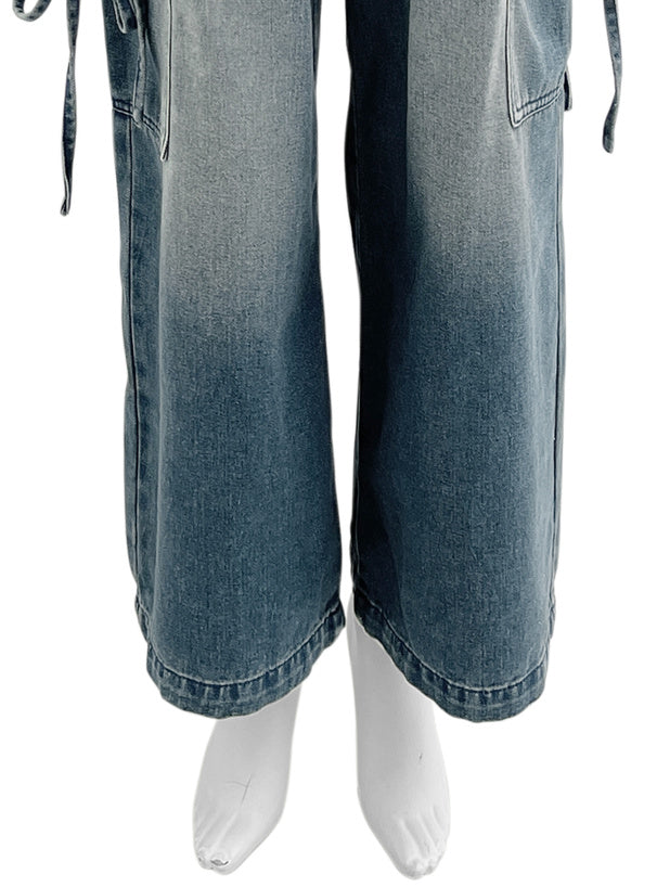 日本直送 [預購] 洗水色·側蝴蝶౨ৎ 袋寛腳牛仔褲 ◍ 2色入
