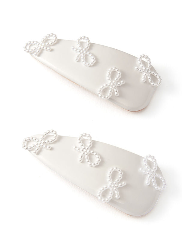 日本直送 [預購] 珍珠蝴蝶結౨ৎ 皮革髮夾◍ 4色入