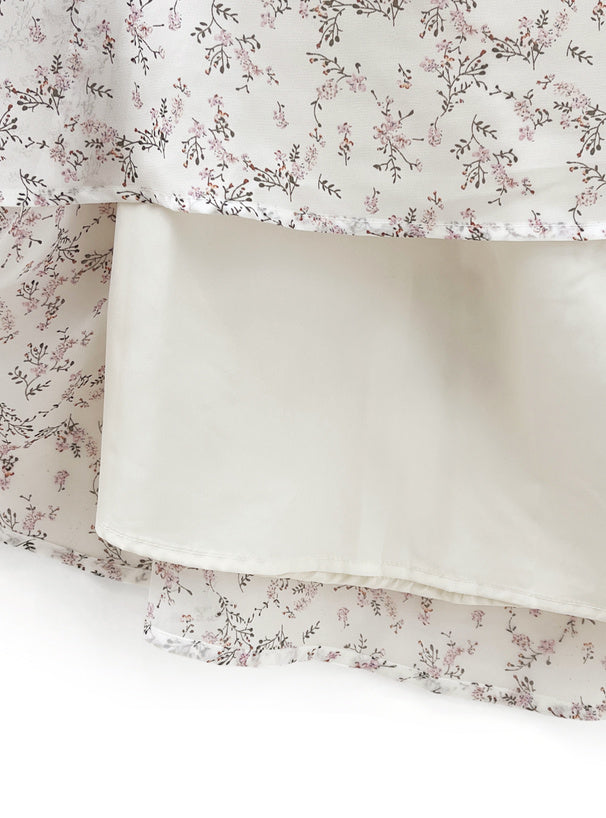 日本直送 [預購] 輕盈雪紡·碎花吊帶裙 (米白 アイボリー)