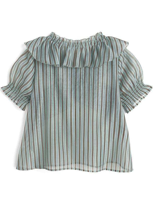 日本直送 [預購] 薄荷朱古力間條·交叉皺褶上衣