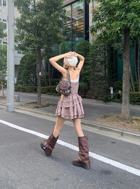 日本直送 [預購] 碎花拼接蕾絲·Ruffle吊帶裙 ◍ 3色入