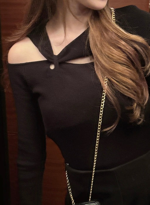 日本直送 [預購] 鏤空扭結針織上衣 ◍ 2色入