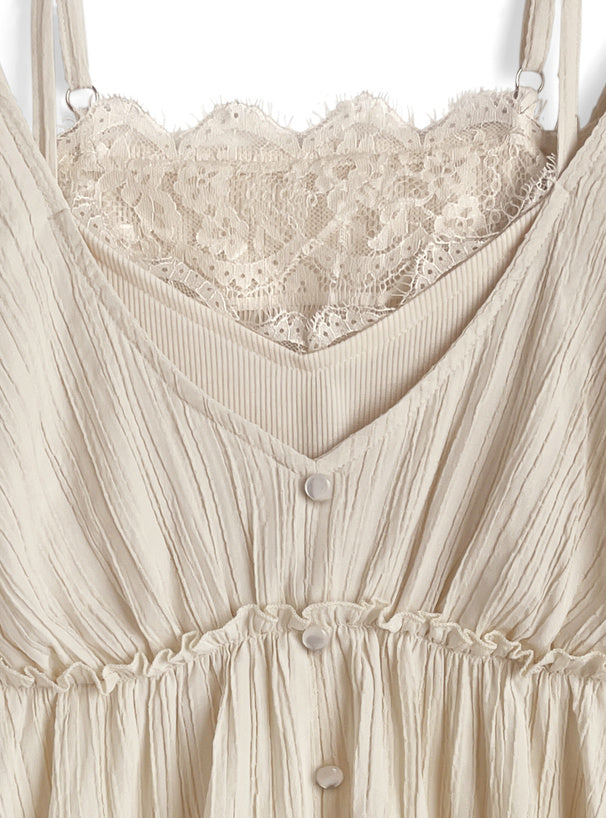 日本直送 [預購] 拼接蕾絲屬次感背心 ◍ 3色入