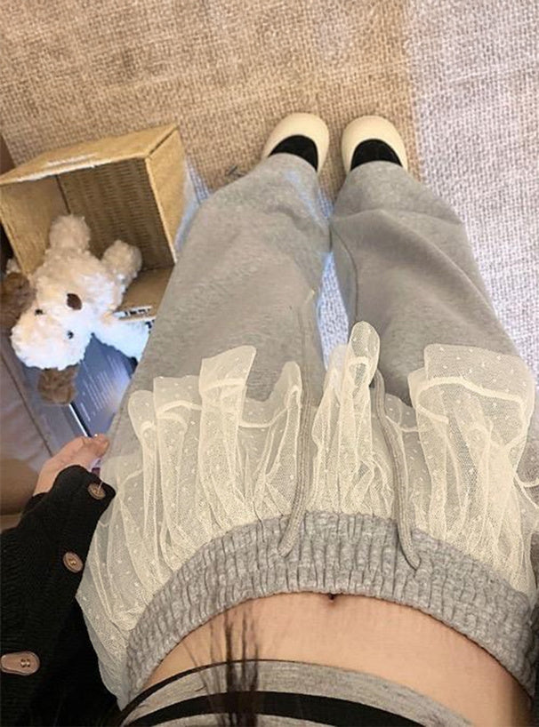 日本直送 [預購] Dot圍紗拼接☁️棉料長褲 ◍ 3色入