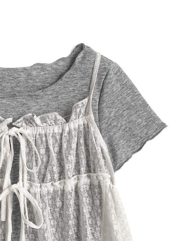 日本直送 [預購] 一套2件 ⇉ 碎花蝴蝶౨ৎ 背心➕Ruffle領口上衣