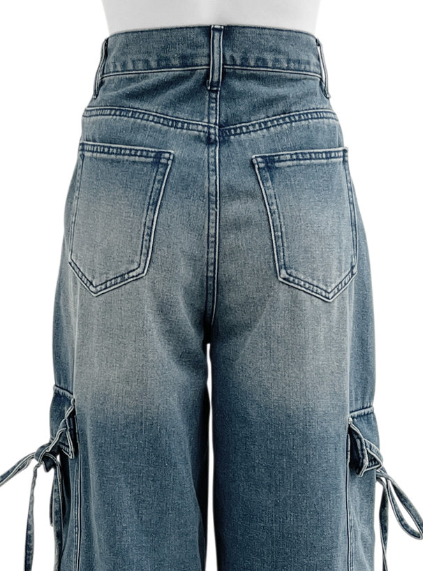 日本直送 [預購] 洗水色·側蝴蝶౨ৎ 袋寛腳牛仔褲 ◍ 2色入