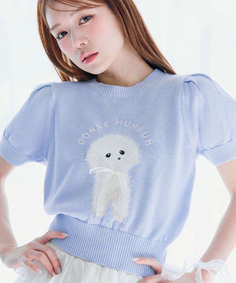 日本直送 [預購 - 日本5月上旬發貨] 泡泡袖·刺繡圖案針織上衣 ◍ 2色入