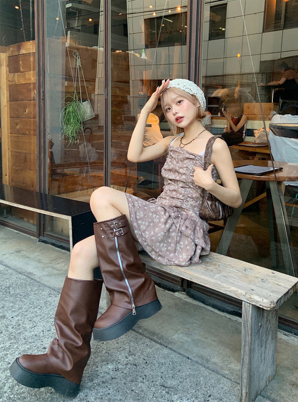 日本直送 [預購] 碎花拼接蕾絲·Ruffle吊帶裙 ◍ 3色入