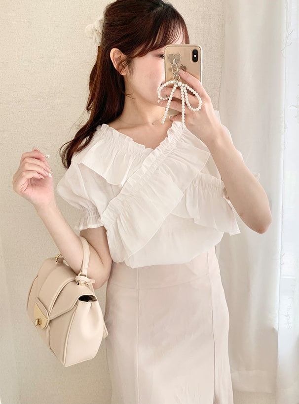 日本直送 [預購] 交叉皺褶Ruffle邊上衣 ◍ 3色入