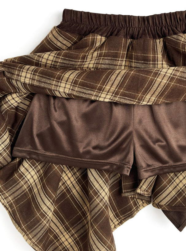 日本直送 [預購] 下擺不規則Ruffle·拼接格仔短裙 ◍ 2色入