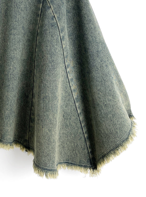 日本直送 [預購] 不規則·流穌邊·洗水色牛仔裙 (藍 ブルー)