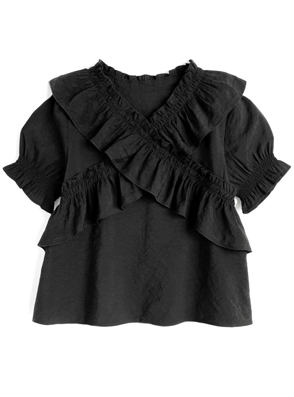 日本直送 [預購] 交叉皺褶Ruffle邊上衣 ◍ 3色入