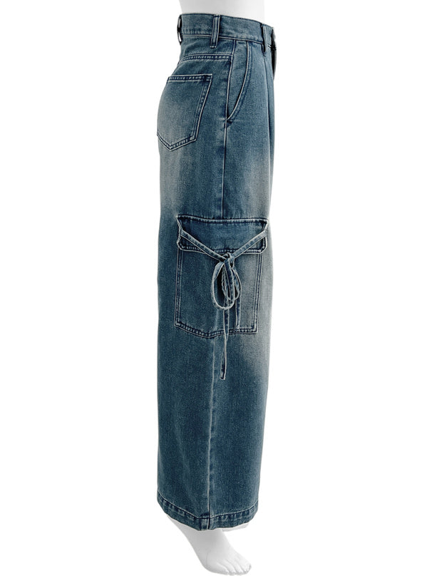 日本直送 [預購] 洗水色·側蝴蝶౨ৎ 袋寛腳牛仔褲 ◍ 2色入