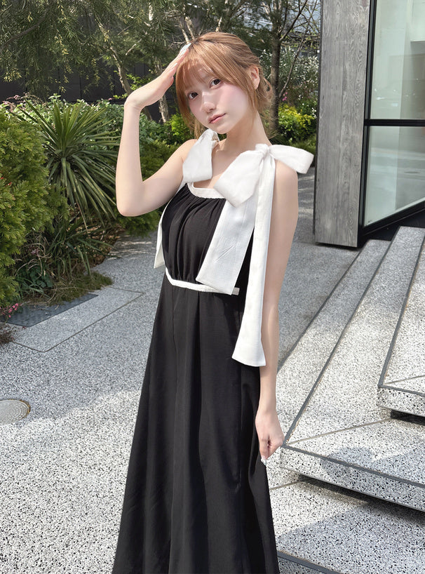 日本直送 [現貨] 黑白拼色 ౨ৎ蝴蝶肩帶連身褲 (黑 ブラック)