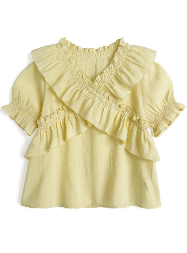 日本直送 [預購] 交叉皺褶Ruffle邊上衣 ◍ 3色入