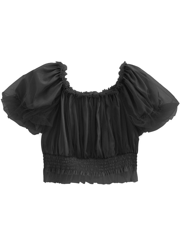 日本直送 [預購] 泡泡袖·方領紗紗上衣 ◍ 4色入