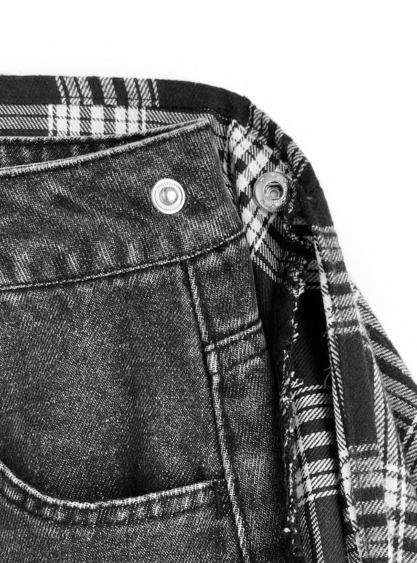 日本直送 [預購] 格仔恤布·拼接牛仔褲 (黑色 ブラック)