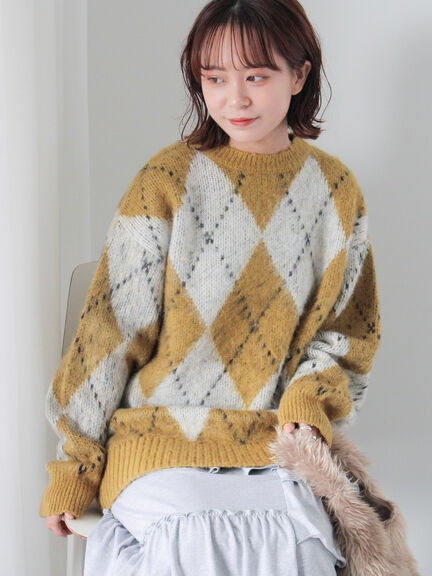 日本直送 [現貨 / 預購] 菱形方格·保暖針織毛衣 ◍ 2色入