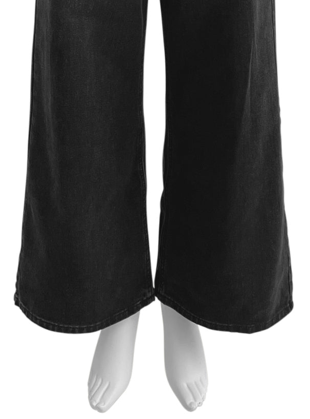 日本直送 [現貨] 拼色流蘇➕漸變色牛仔寬腳褲 (藍拼黑)