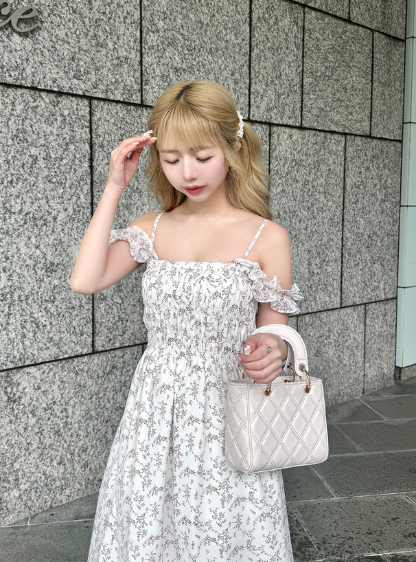 日本直送 [預購] 輕盈雪紡·碎花吊帶裙 (米白 アイボリー)