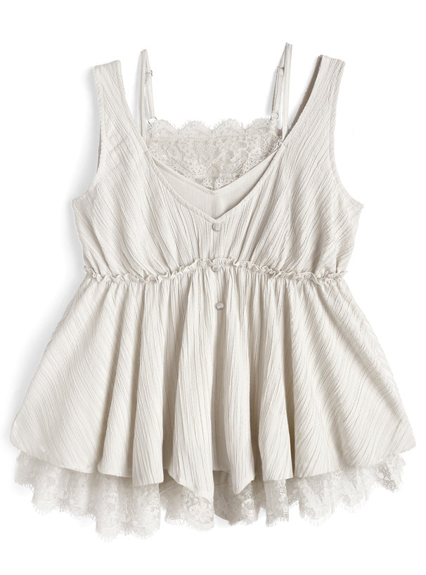 日本直送 [預購] 拼接蕾絲屬次感背心 ◍ 3色入