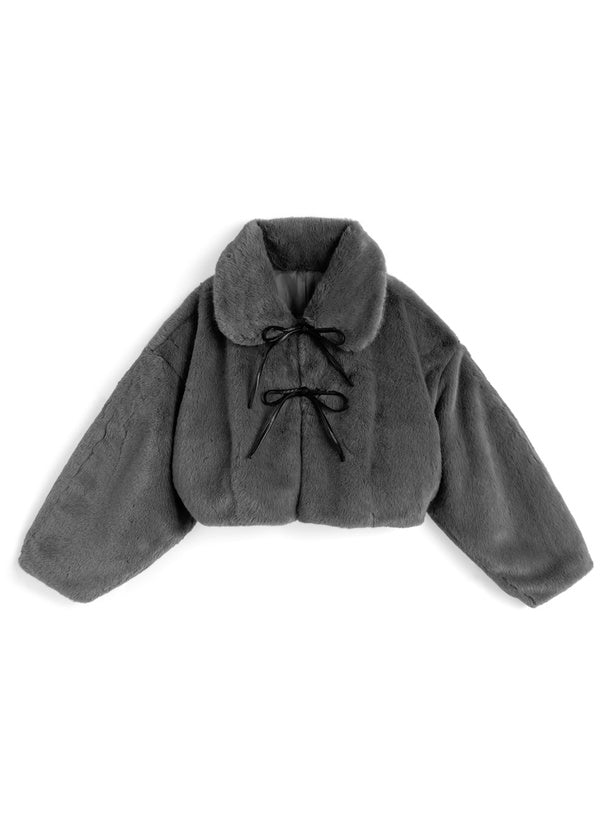 日本直送 [現貨/ 預購] 皮革蝴蝶結౨ৎ毛毛保暖外套 ◍ 3色入