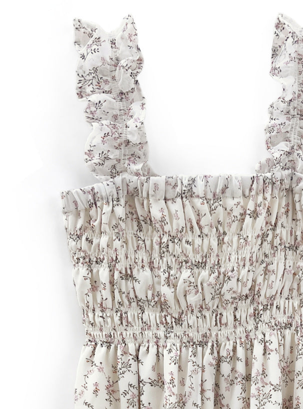 日本直送 [預購] 輕盈雪紡·碎花吊帶裙 (米白 アイボリー)