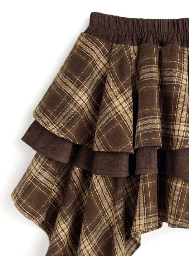 日本直送 [預購] 下擺不規則Ruffle·拼接格仔短裙 ◍ 2色入