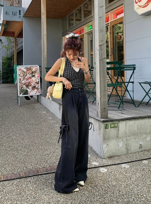 日本直送 [預購] 洗水色·側蝴蝶౨ৎ 袋寛腳牛仔褲 ◍ 2色入