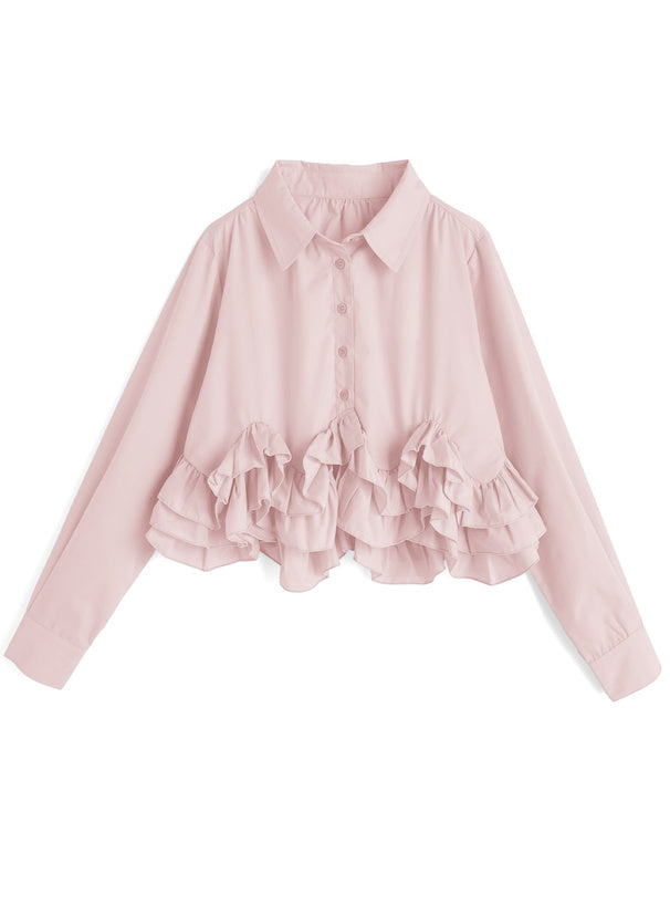 日本直送 [預購] 20%棉☁️ 下擺Ruffle恤衫 ◍ 4色入