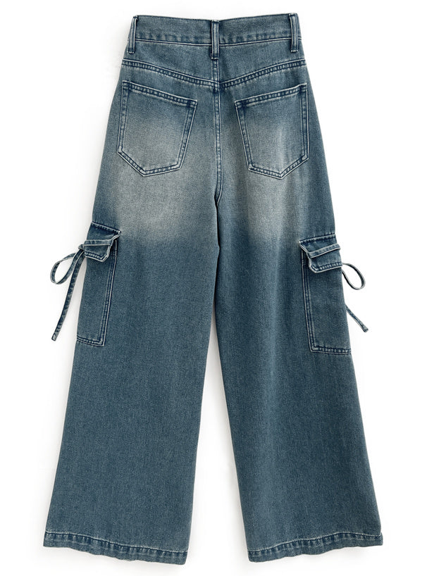 日本直送 [預購] 洗水色·側蝴蝶౨ৎ 袋寛腳牛仔褲 ◍ 2色入