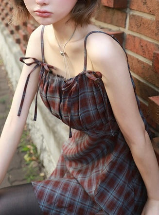 ℍ𝕠𝕥 𝕊𝕒𝕝𝕖 ℂ𝕠𝕞𝕖 𝔹𝕒𝕔𝕜日本直送 [預購] 蝴蝶౨ৎ格仔吊帶裙 ◍ 2色入