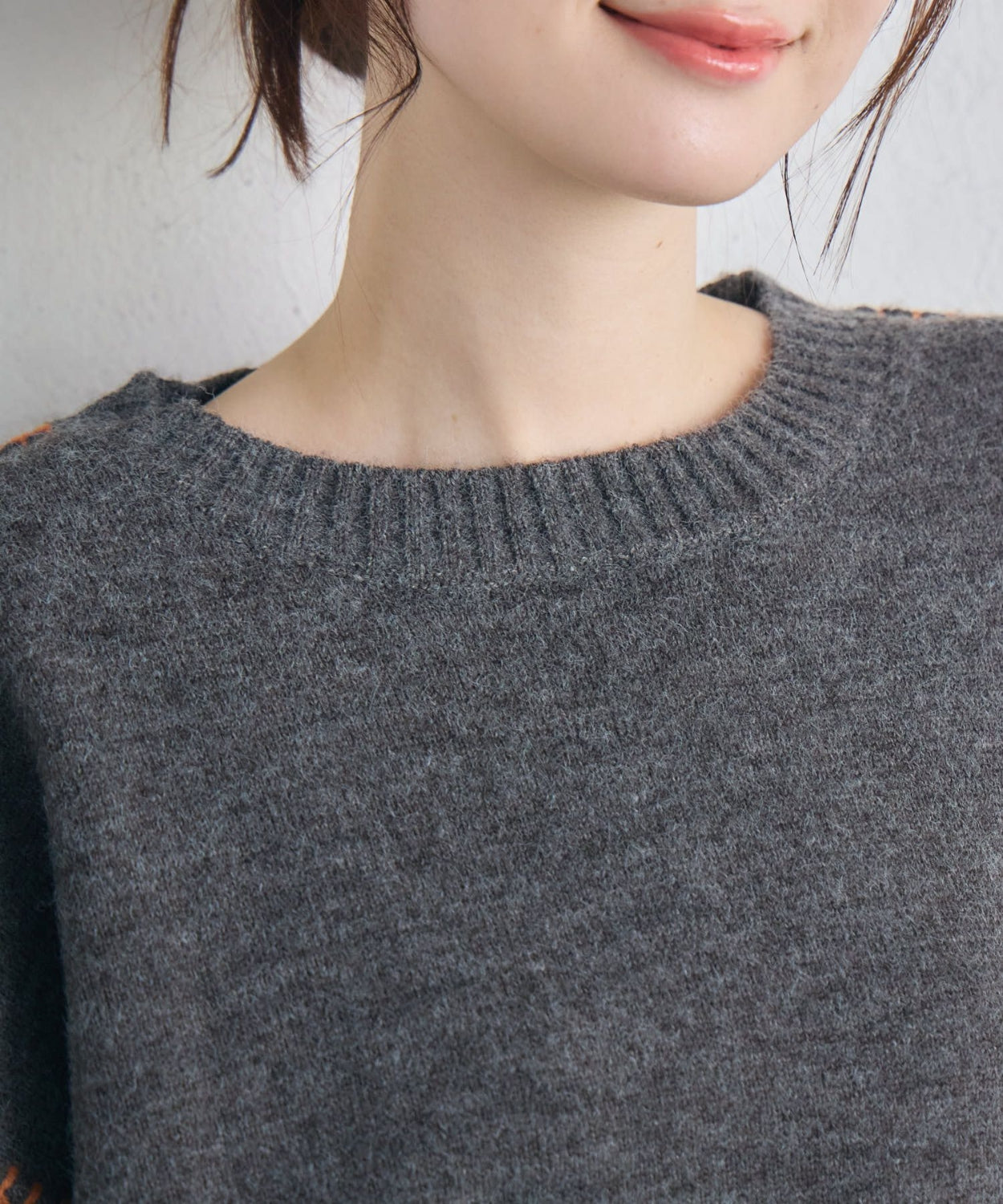 日本直送 [預購] 拼色刺繡🧶針織毛衣 (灰 チャコールグレー)
