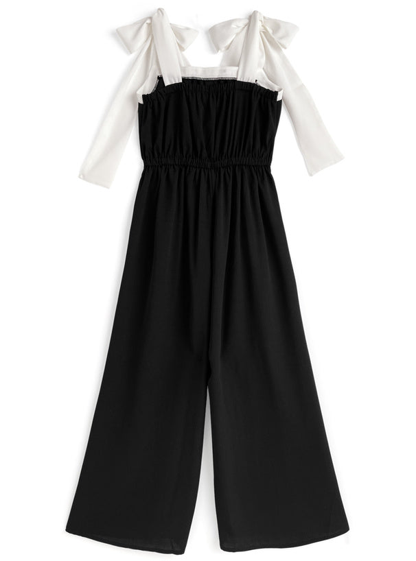 日本直送 [現貨] 黑白拼色 ౨ৎ蝴蝶肩帶連身褲 (黑 ブラック)