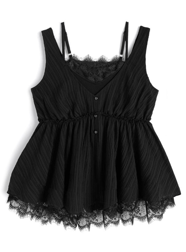 日本直送 [預購] 拼接蕾絲屬次感背心 ◍ 3色入