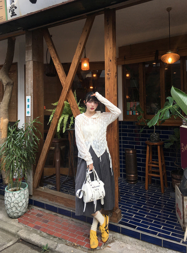 日本直送 [預購] 側抽繩౨ৎ帶帽花花蕾絲外套 ◍ 2色入