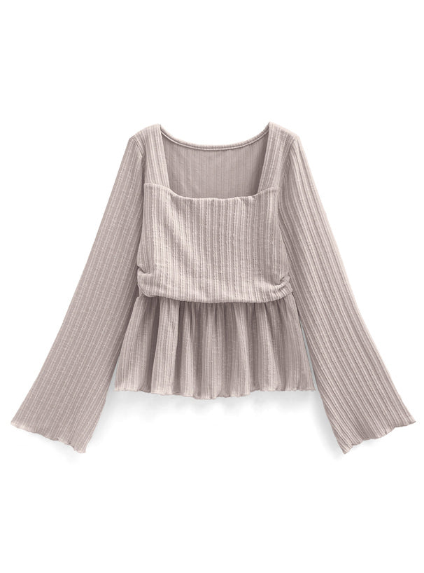 日本直送 [預購] 方領Ruffle下擺針織上衣 ◍ 3色入