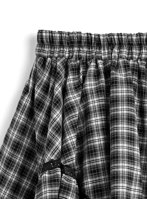 日本直送 [預購] 不規則蕾絲下擺·格仔短裙 (黑 ブラック)