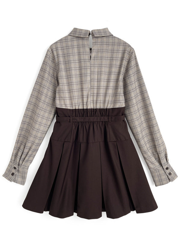 日本直送 [預購] 格仔恤拼接連身裙 (啡 ブラウン)