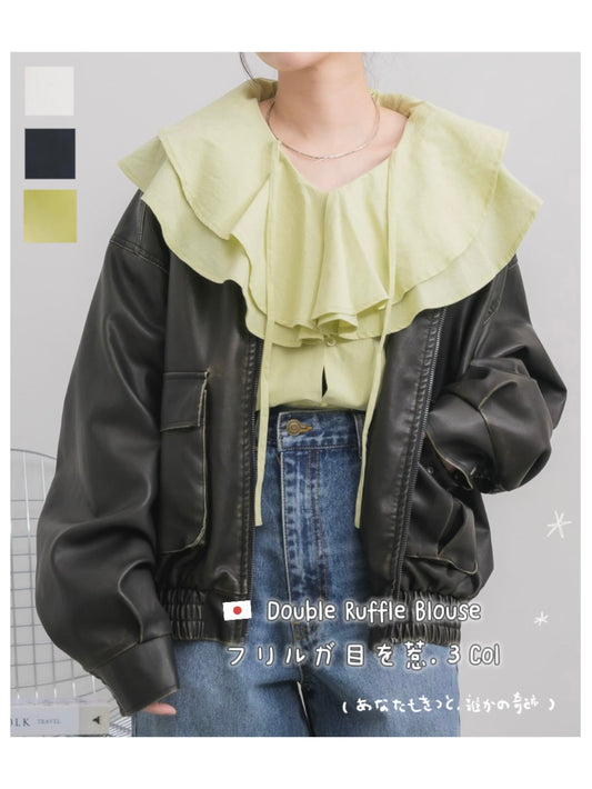 日本直送 [預購] 層次Ruffle領口౨ৎ棉料上衣 ◍ 3色入