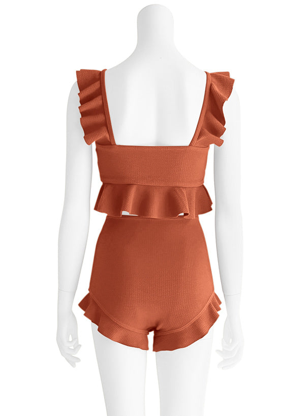 日本直送 [預購] 日本水著·一套2件 ⇉ 荷葉邊上衣➕高腰泳褲 ◍ 2色入